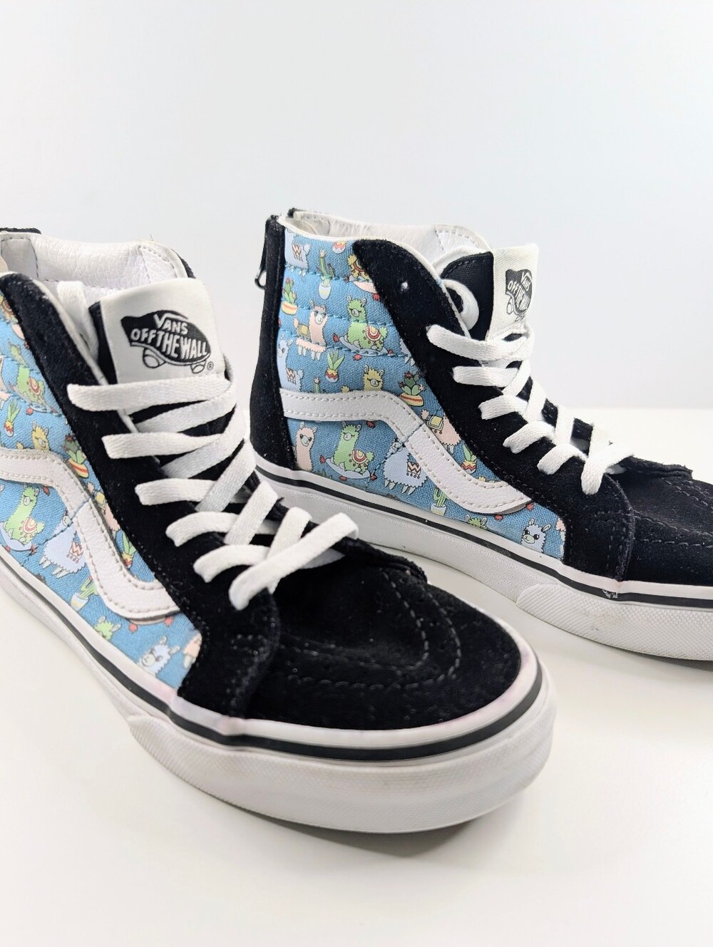 Vans Sk8-Hi Zip Kids Llama Print High Top Skate Shoes Black Blue Size 2